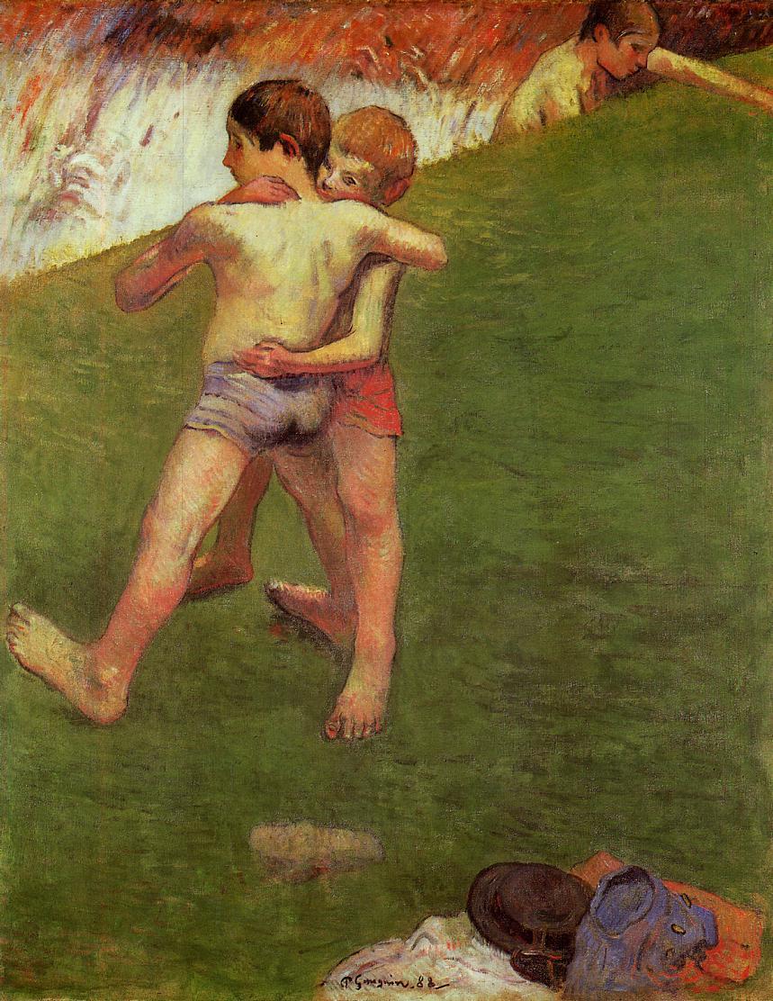 Breton Boys Wrestling - Paul Gauguin Painting